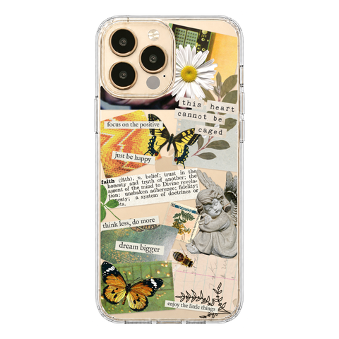Aesthetic Scrap Collage Clear Phone Case shown on iPhone 13 Pro Max