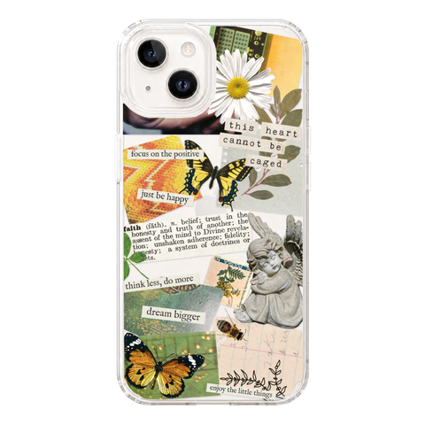 Aesthetic Scrap Collage Clear Phone Case shown on iPhone 14