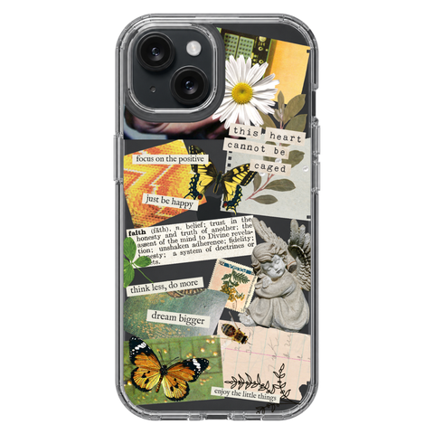 Aesthetic Scrap Collage Clear Phone Case shown on iPhone 15