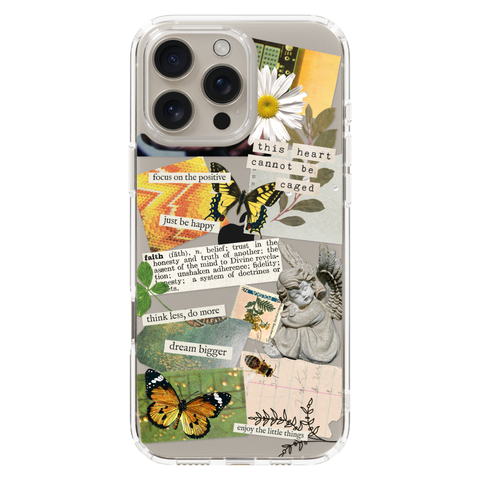 Aesthetic Scrap Collage Clear Phone Case shown on iPhone 16 Pro