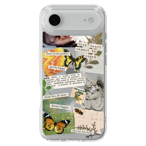 Aesthetic Scrap Collage Clear Phone Case shown on iPhone 17 Air
