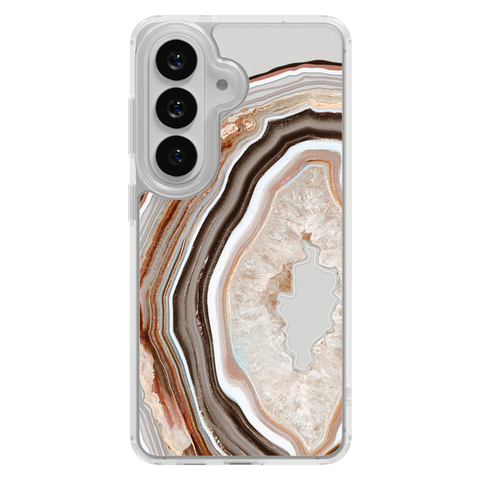 Beige Geode Slice Clear Phone Case shown on Galaxy S25 Plus