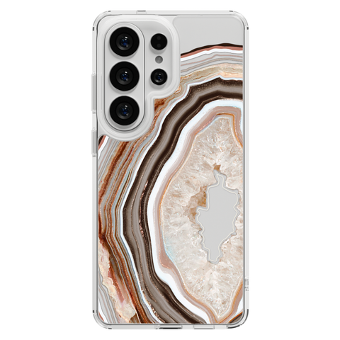 Beige Geode Slice Clear Phone Case shown on Galaxy S26 Ultra