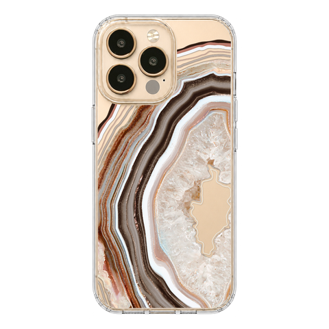 Beige Geode Slice Clear Phone Case shown on iPhone 13 Pro