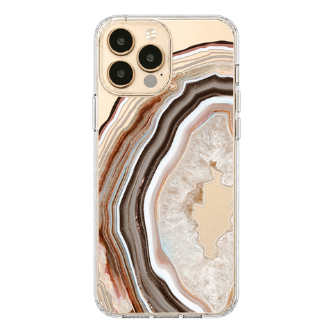 Beige Geode Slice Clear Phone Case shown on iPhone 13 Pro Max