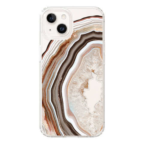 Beige Geode Slice Clear Phone Case shown on iPhone 14