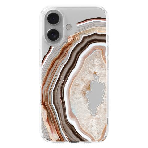 Beige Geode Slice Clear Phone Case shown on iPhone 16