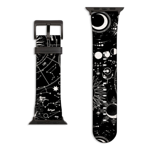 Black White Zodiac Apple Watch Band with Matte Black hardware