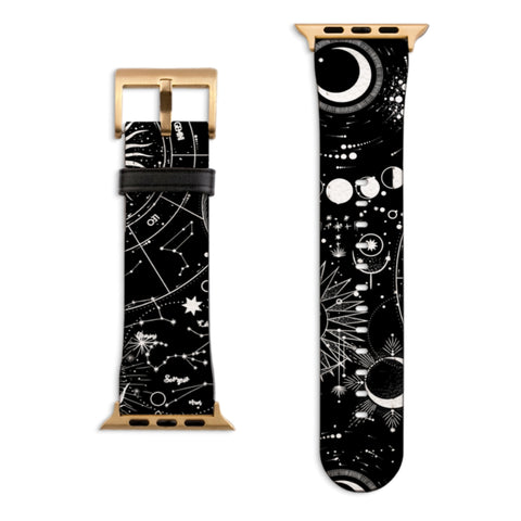Black White Zodiac Apple Watch Band with Matte Gold hardware