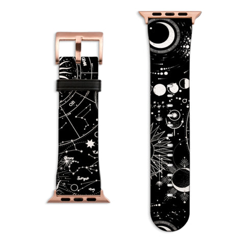 Black White Zodiac Apple Watch Band with Matte Rose Gold hardware