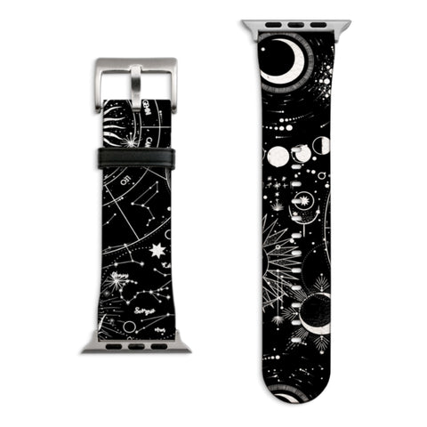 Black White Zodiac Apple Watch Band with Matte Silver hardware