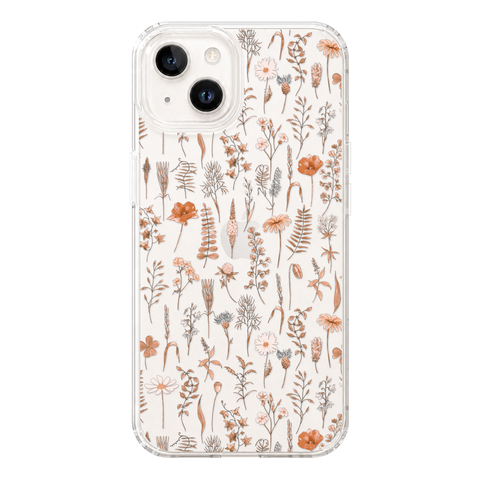 Boho Fall Wild Flower Clear Phone Case shown on iPhone 13