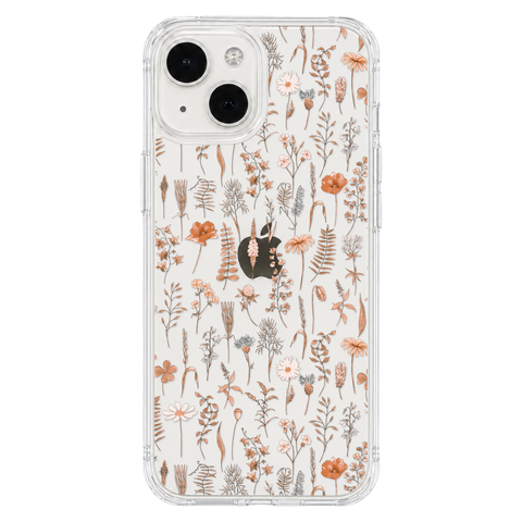 Boho Fall Wild Flower Clear Phone Case shown on iPhone 13 Mini