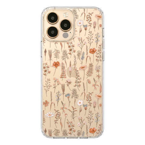 Boho Fall Wild Flower Clear Phone Case shown on iPhone 13 Pro Max