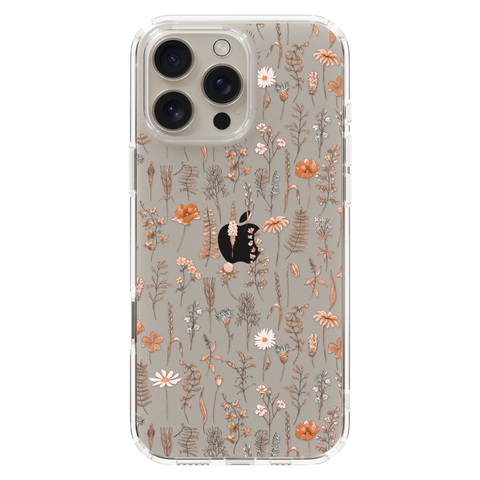 Boho Fall Wild Flower Clear Phone Case shown on iPhone 16 Pro