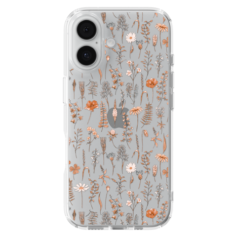 Boho Fall Wild Flower Clear Phone Case shown on iPhone 17