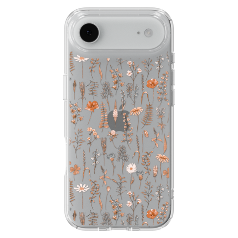 Boho Fall Wild Flower Clear Phone Case shown on iPhone 17 Air