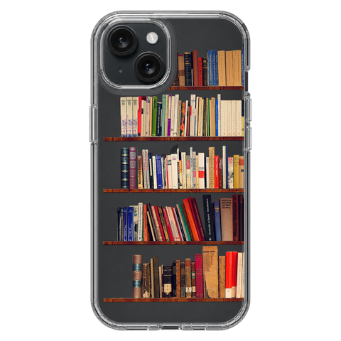 Book Lover's Clear Phone Case shown on iPhone 15
