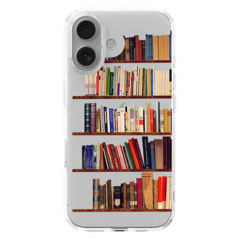 Book Lover's Clear Phone Case shown on iPhone 16