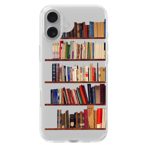 Book Lover's Clear Phone Case shown on iPhone 16 Plus