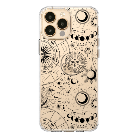 Celestial Zodiac Clear Phone Case Black shown on iPhone 13 Pro Max