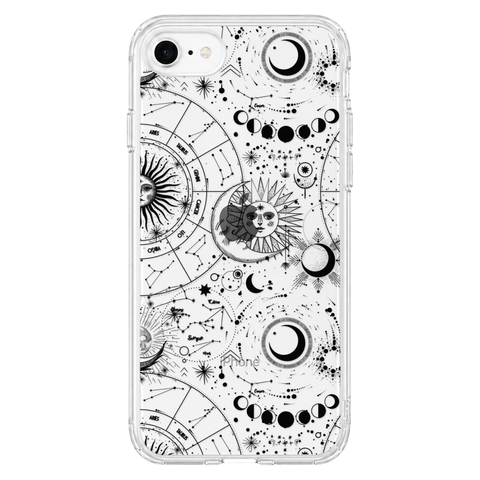 Celestial Zodiac Clear Phone Case Black shown on iPhone 7/8