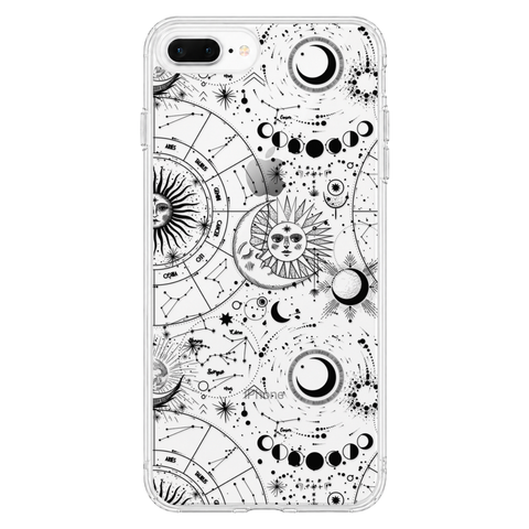 Celestial Zodiac Clear Phone Case Black shown on iPhone 7 Plus/8 Plus