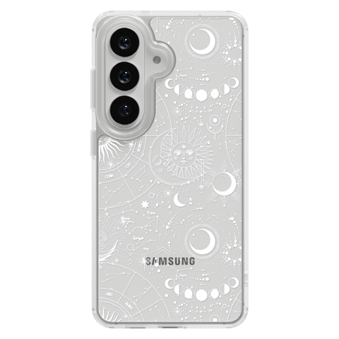Celestial Zodiac Clear Phone Case White shown on Galaxy S25 Plus