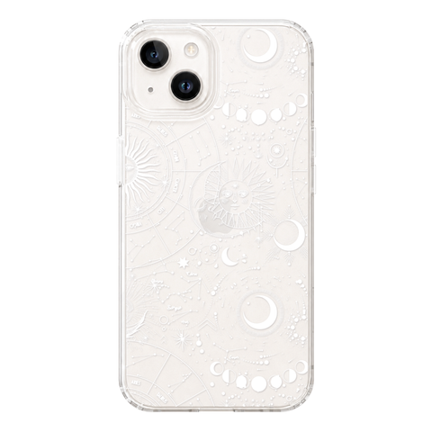 Celestial Zodiac Clear Phone Case White shown on iPhone 13