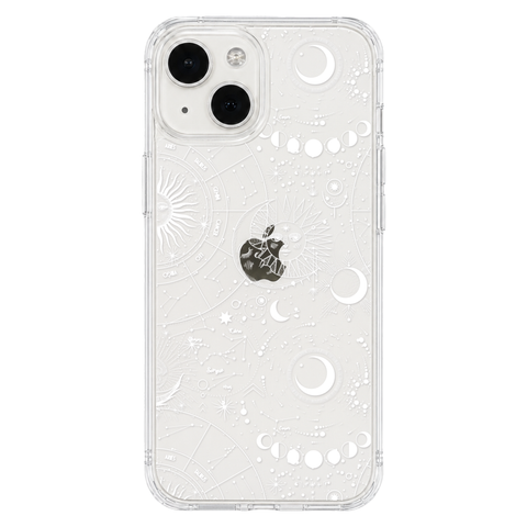 Celestial Zodiac Clear Phone Case White shown on iPhone 13 Mini
