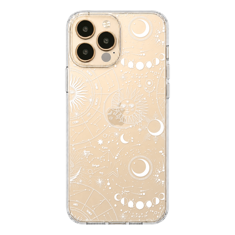 Celestial Zodiac Clear Phone Case White shown on iPhone 13 Pro Max