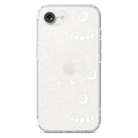 Celestial Zodiac Clear Phone Case White shown on iPhone 16e