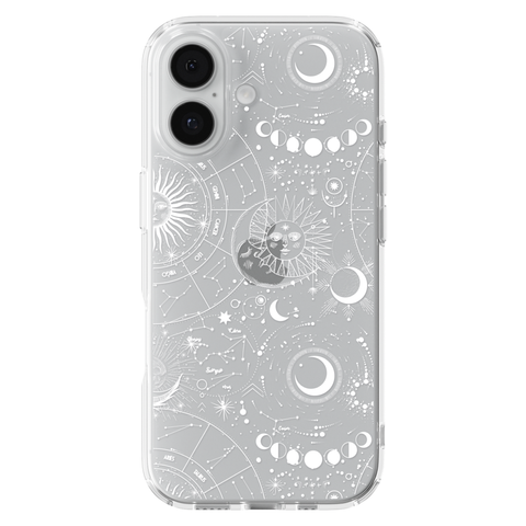 Celestial Zodiac Clear Phone Case White shown on iPhone 17