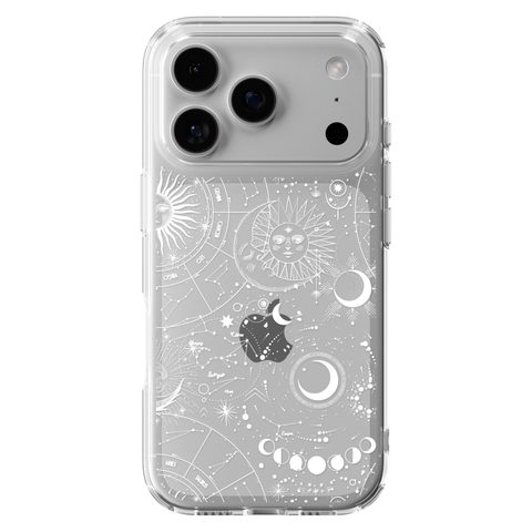 Celestial Zodiac Clear Phone Case White shown on iPhone 17 Pro