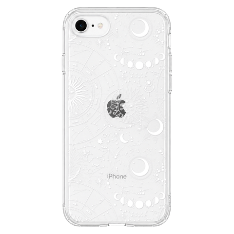 Celestial Zodiac Clear Phone Case White shown on iPhone SE [2020/2022]