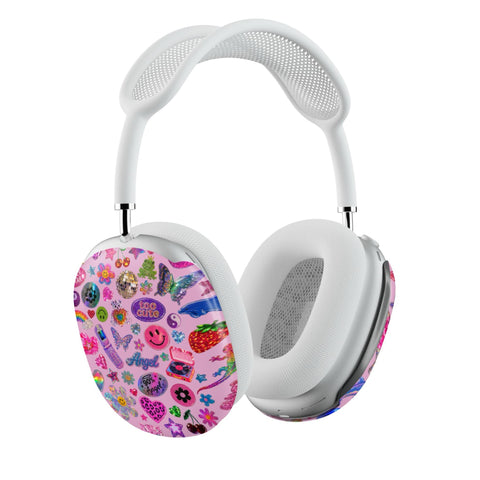 Pink Y2K Stickers Print AirPods Max 2 Case | Protective Snap-On Air Pods Max Cover