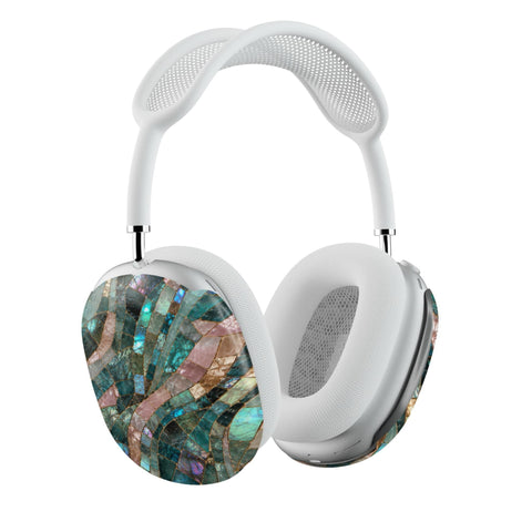 Teal Stained Glass Mosaic Print AirPods Max 2 Case | Protective Snap-On Air Pods Max Cover