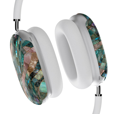 Teal Stained Glass Mosaic Print AirPods Max 2 Case | Protective Snap-On Air Pods Max Cover