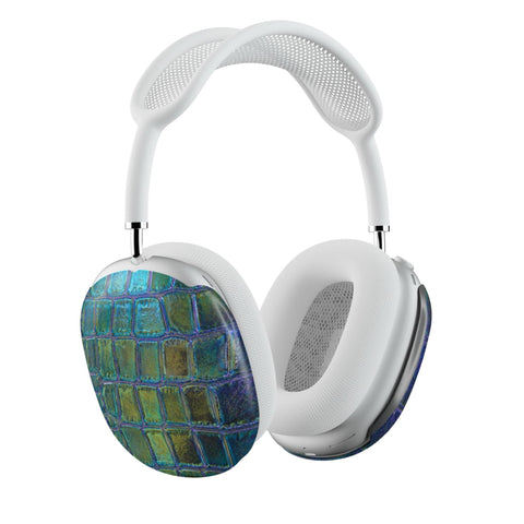 Teal Crocodile Print AirPods Max 2 Case | Protective Snap-On Air Pods Max Cover