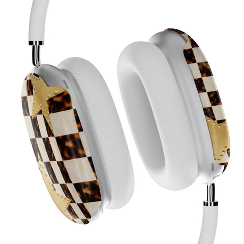 Plaid Tortoise Shell & Gold Stars AirPods Max 2 Case | Protective Snap-On Air Pods Max Cover