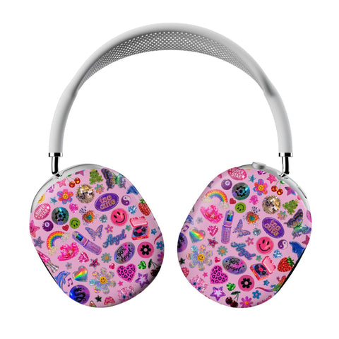 Pink Y2K Stickers Print AirPods Max 2 Case | Protective Snap-On Air Pods Max Cover