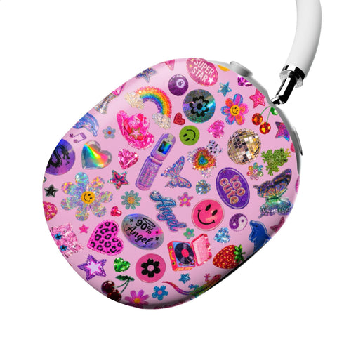 Pink Y2K Stickers Print AirPods Max 2 Case | Protective Snap-On Air Pods Max Cover