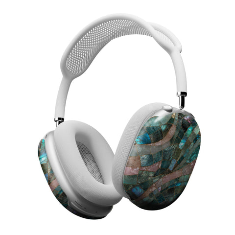 Teal Stained Glass Mosaic Print AirPods Max 2 Case | Protective Snap-On Air Pods Max Cover