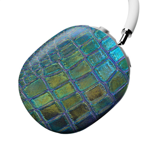 Teal Crocodile Print AirPods Max 2 Case | Protective Snap-On Air Pods Max Cover