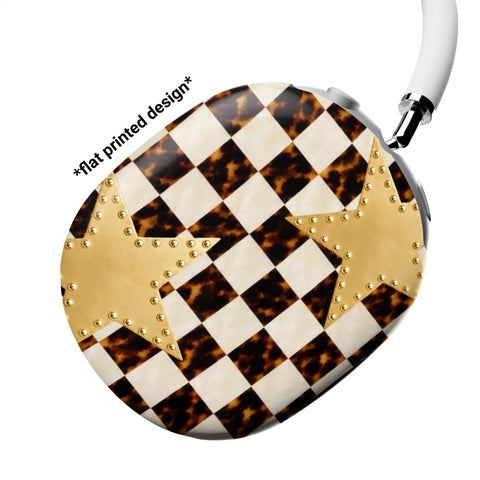 Plaid Tortoise Shell & Gold Stars AirPods Max 2 Case | Protective Snap-On Air Pods Max Cover