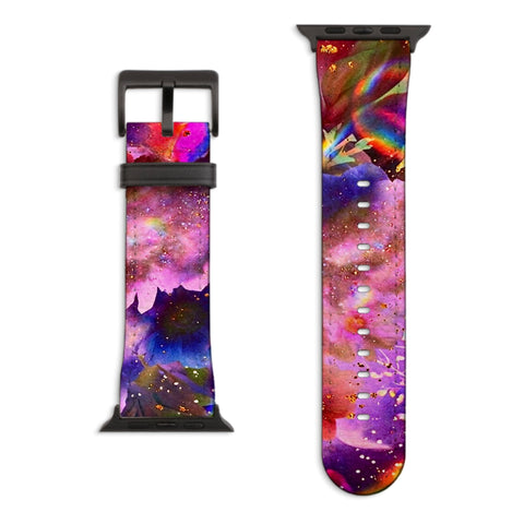 Cosmic Floral Apple Watch Band with Matte Black hardware
