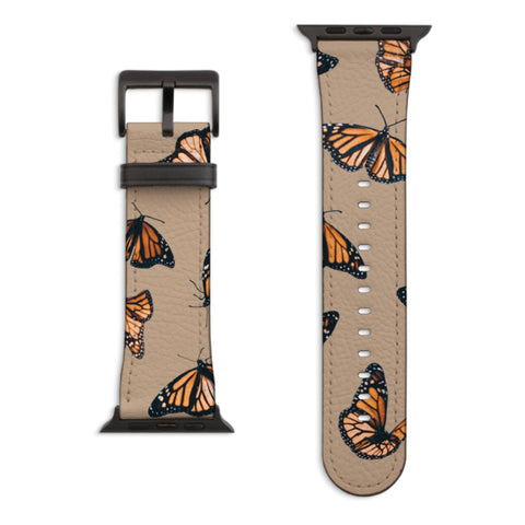 Cute Monarch Butterfly Apple Watch Band with Matte Black hardware