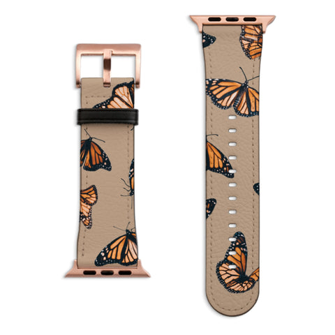 Cute Monarch Butterfly Apple Watch Band with Matte Rose Gold hardware