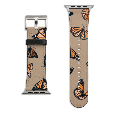Cute Monarch Butterfly Apple Watch Band with Matte Silver hardware