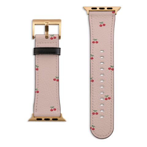 Dainty Micro Cherries Apple Watch Band with Matte Gold hardware